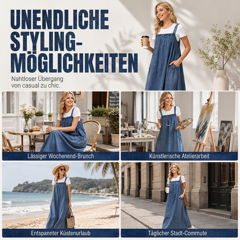 📢📢50%Rabatt!!!🎉✨Übergroßes lässiges Jeans-Maxikleid mit Trägern für Damen