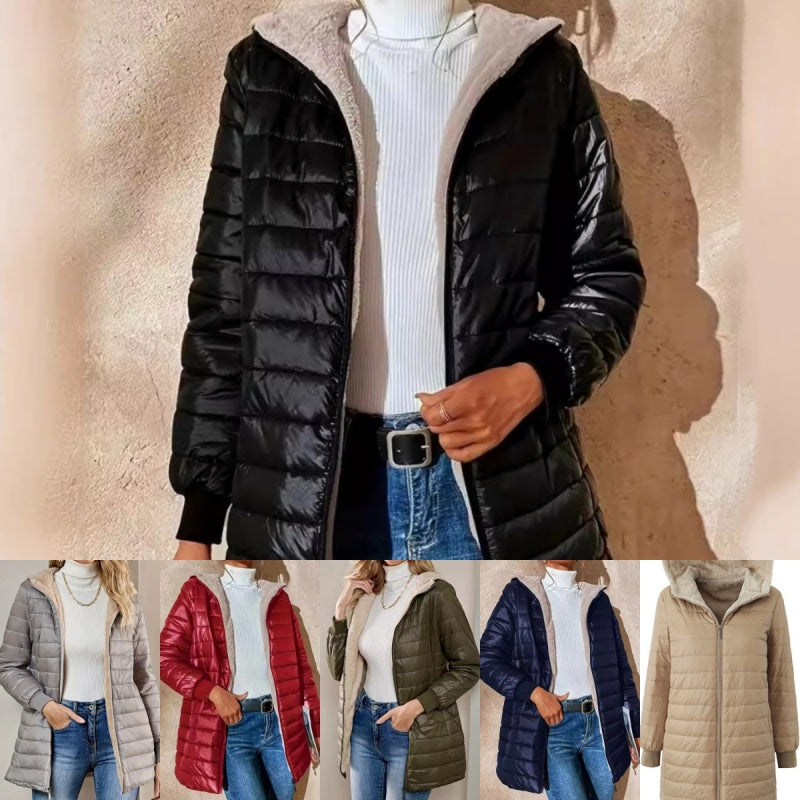 🔥Beliebtes Produkt ！✨Gesteppter warmer Wintermantel mit Kapuze und Reißverschluss für Damen