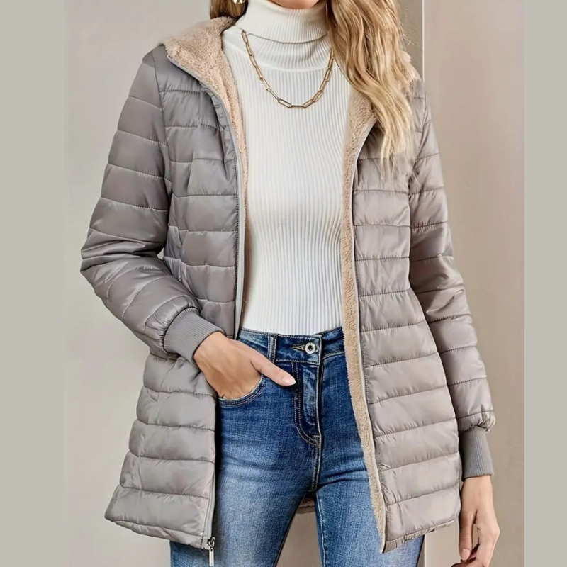🔥Beliebtes Produkt ！✨Gesteppter warmer Wintermantel mit Kapuze und Reißverschluss für Damen