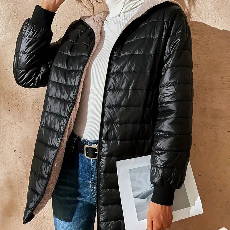 🔥Beliebtes Produkt ！✨Gesteppter warmer Wintermantel mit Kapuze und Reißverschluss für Damen