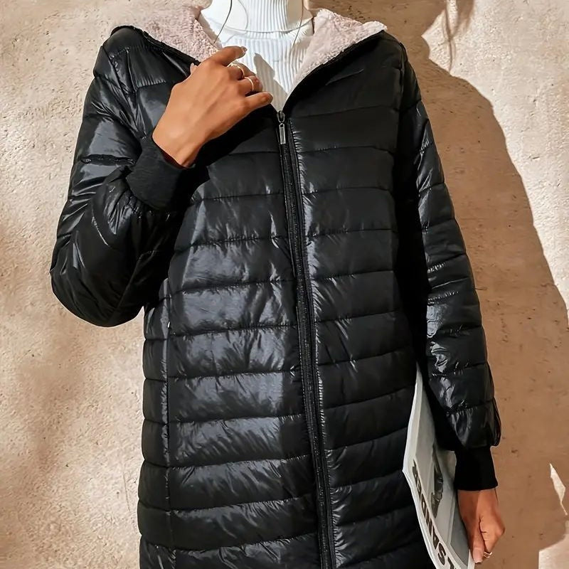 🔥Beliebtes Produkt ！✨Gesteppter warmer Wintermantel mit Kapuze und Reißverschluss für Damen