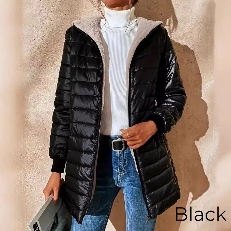 🔥Beliebtes Produkt ！✨Gesteppter warmer Wintermantel mit Kapuze und Reißverschluss für Damen