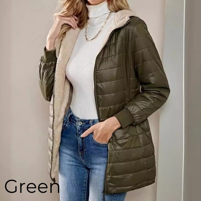 🔥Beliebtes Produkt ！✨Gesteppter warmer Wintermantel mit Kapuze und Reißverschluss für Damen