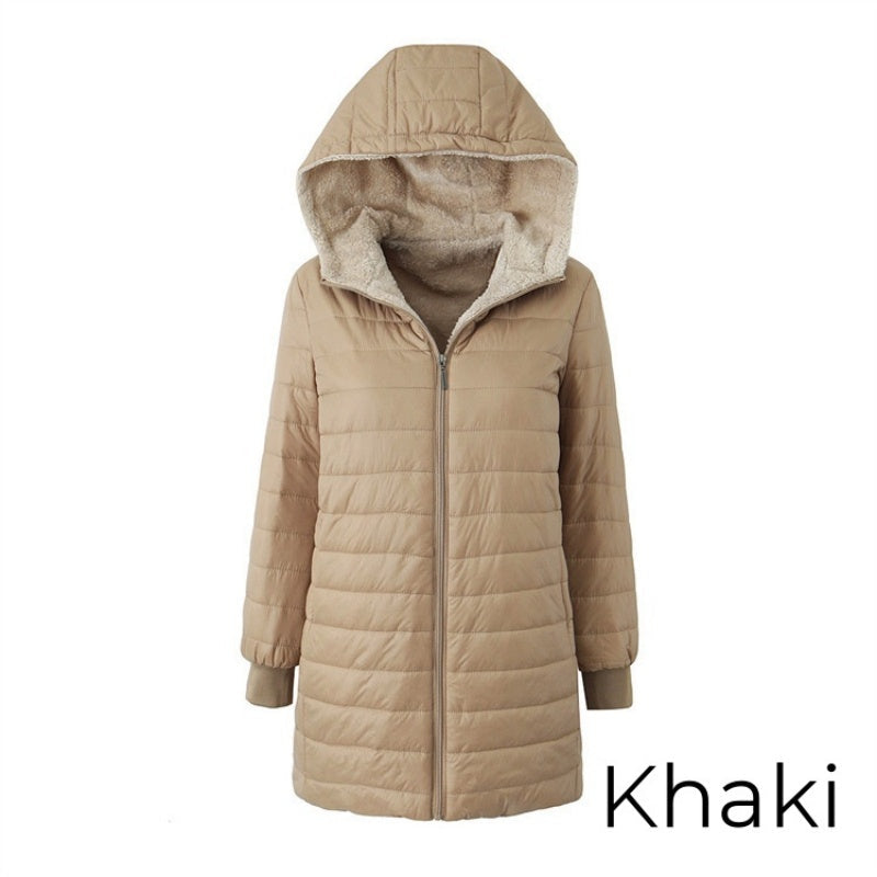 🔥Beliebtes Produkt ！✨Gesteppter warmer Wintermantel mit Kapuze und Reißverschluss für Damen
