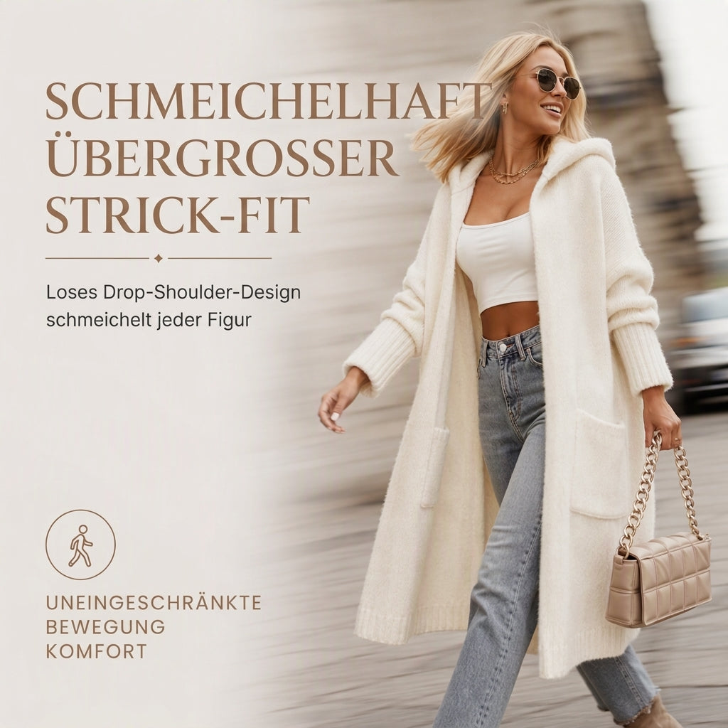 🔥Beliebtes Produkt ！✨Lange Strickjacke mit Kapuze für Damen