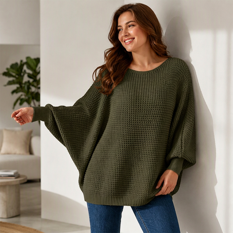 🚨 Eilmeldung: 50% endet heute Nacht! Locker gestrickter Damenpullover mit Fledermausärmeln