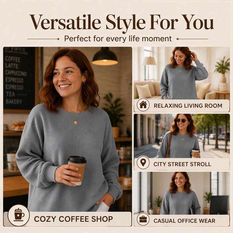 ☁️ Lässig & strukturiert – Waffelstrick-Sweatshirt im Loose-Fit – Weicher Stoff, lockerer Schnitt & vielseitig kombinierbar