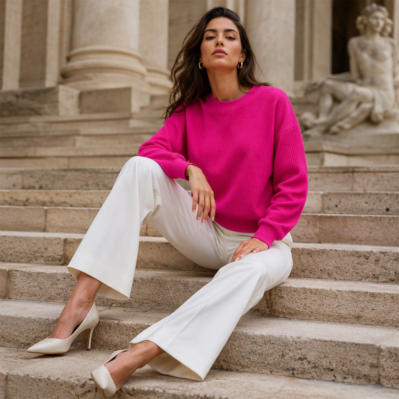 ☁️ Lässig & strukturiert – Waffelstrick-Sweatshirt im Loose-Fit – Weicher Stoff, lockerer Schnitt & vielseitig kombinierbar
