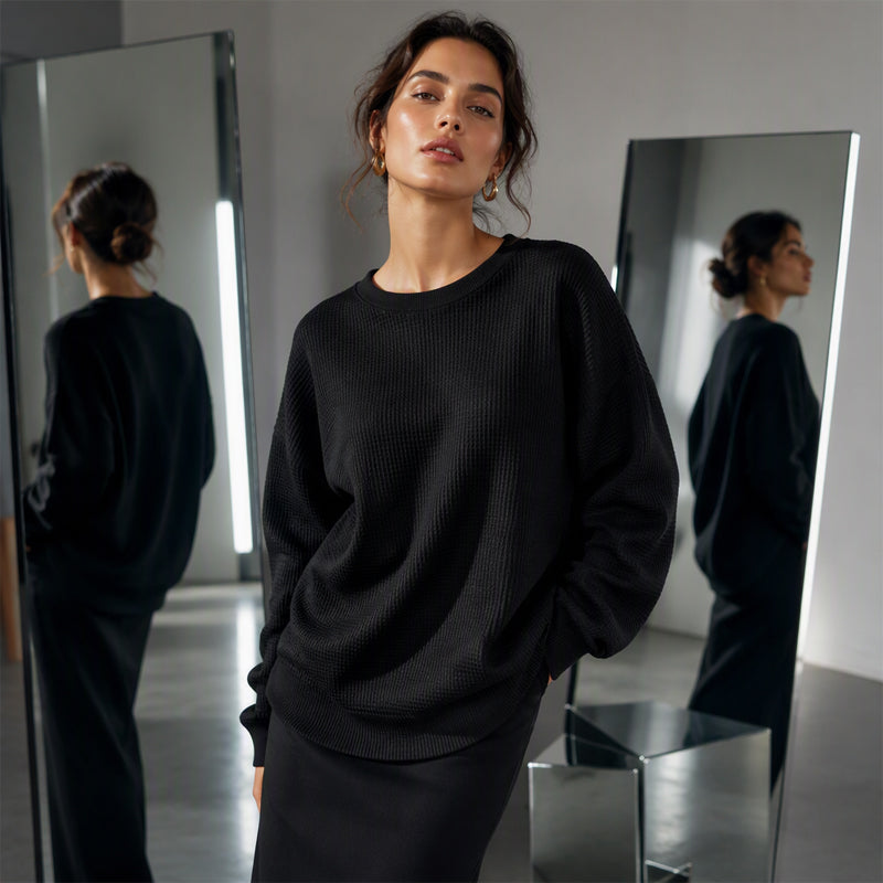 📢📢50% Rabatt!!! 🎉✨ Damen Waffelstrick-Sweatshirt im Loose-Fit