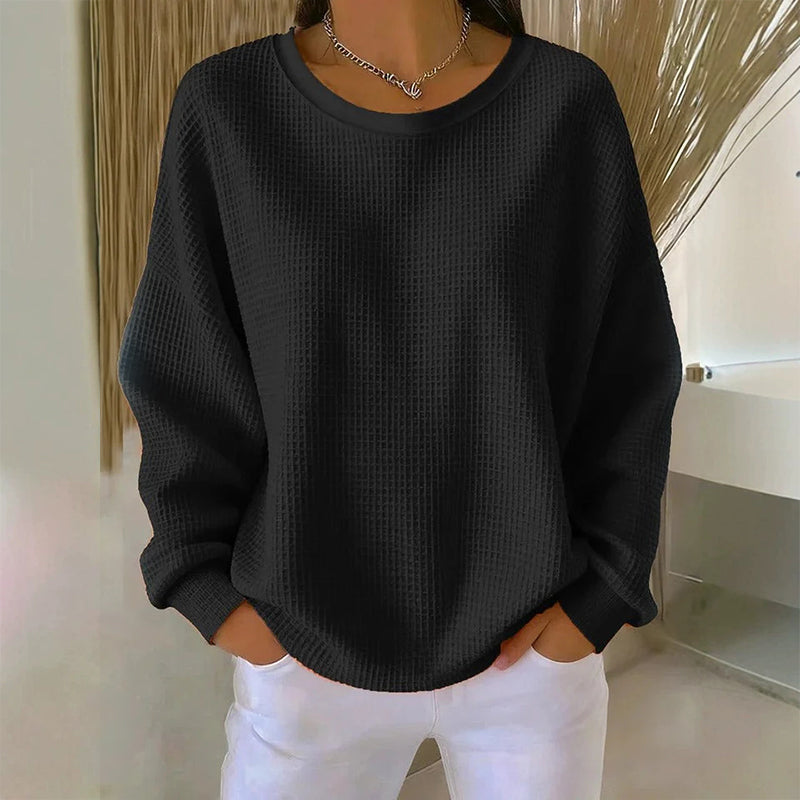 ☁️ Lässig & strukturiert – Waffelstrick-Sweatshirt im Loose-Fit – Weicher Stoff, lockerer Schnitt & vielseitig kombinierbar