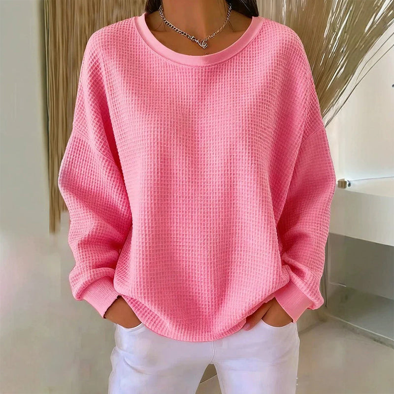 ☁️ Lässig & strukturiert – Waffelstrick-Sweatshirt im Loose-Fit – Weicher Stoff, lockerer Schnitt & vielseitig kombinierbar