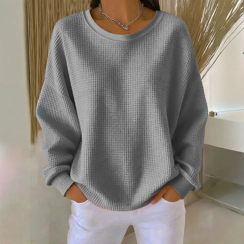 ☁️ Lässig & strukturiert – Waffelstrick-Sweatshirt im Loose-Fit – Weicher Stoff, lockerer Schnitt & vielseitig kombinierbar