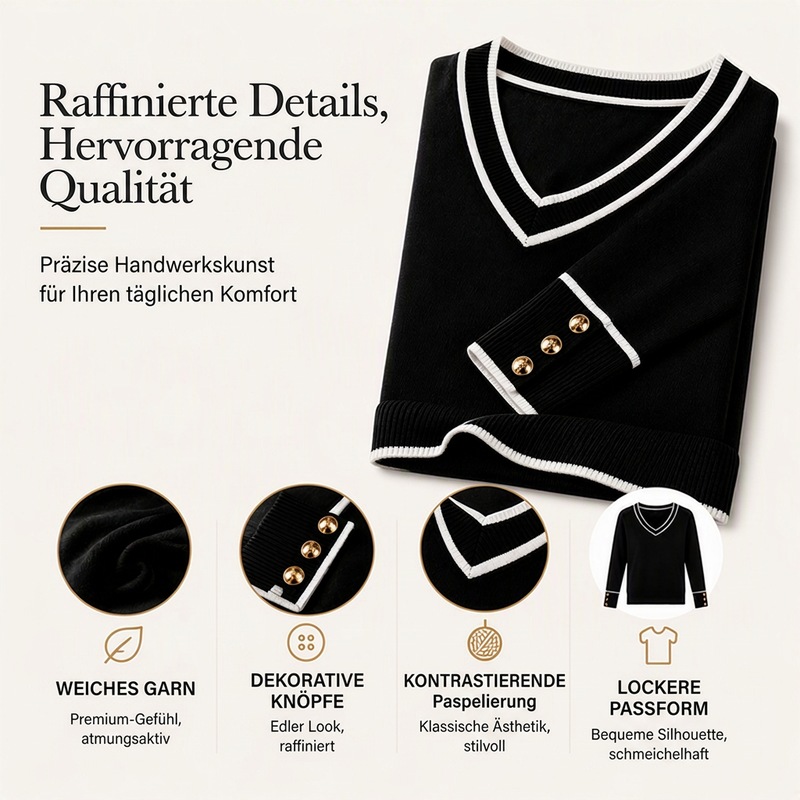 📢📢50%Rabatt!!!🎉✨Elegantes Strickoberteil mit kontrastierendem V-Ausschnitt für Damen