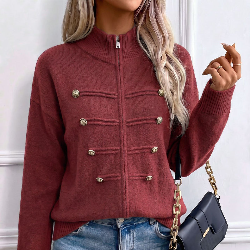📢📢50%Rabatt!!!🎉✨Lässige Damen-Strickjacke mit doppeltem Reißverschluss