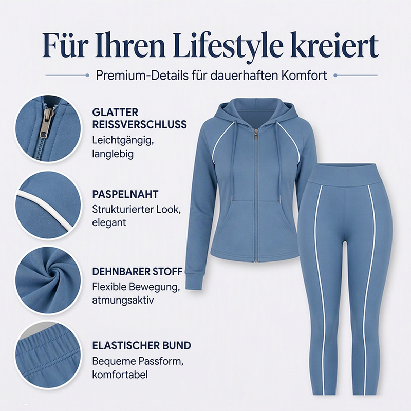 📢📢50%Rabatt!!!🎉✨Sportliches Kapuzenjacken- und Hosen-Set mit Reißverschluss für Damen