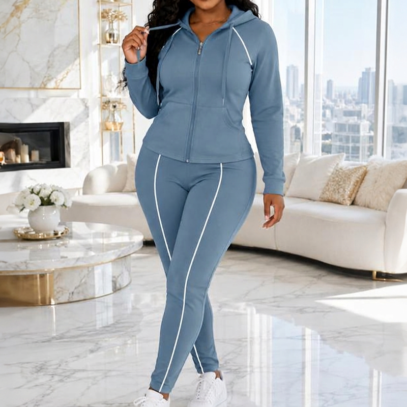 📢📢50%Rabatt!!!🎉✨Sportliches Kapuzenjacken- und Hosen-Set mit Reißverschluss für Damen