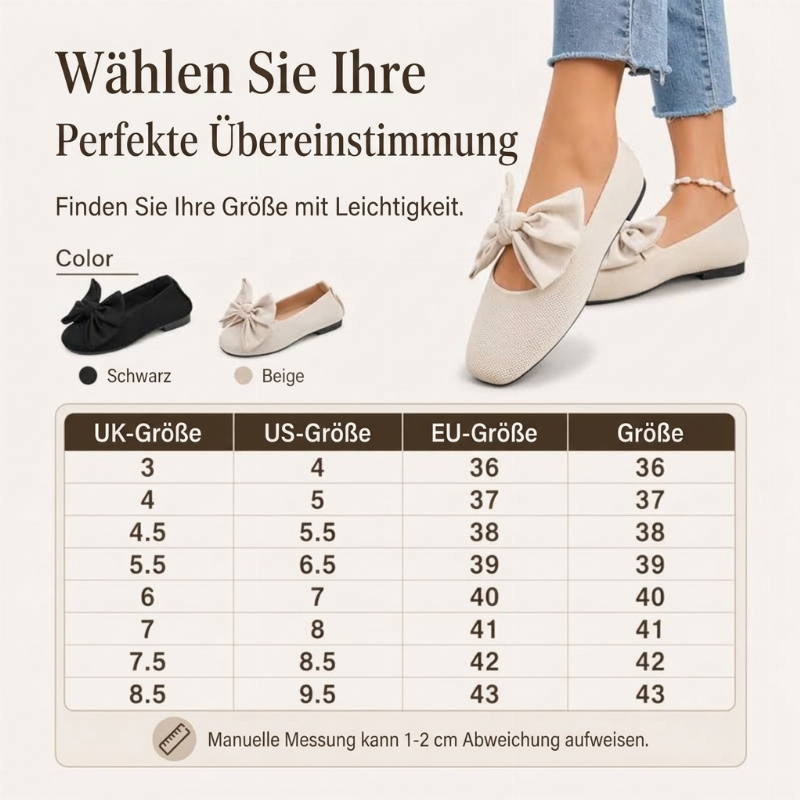 🔥Beliebtes Produkt ！✨Flache Strick-Ballerinas mit Schleife und eckiger Zehenpartie für Damen