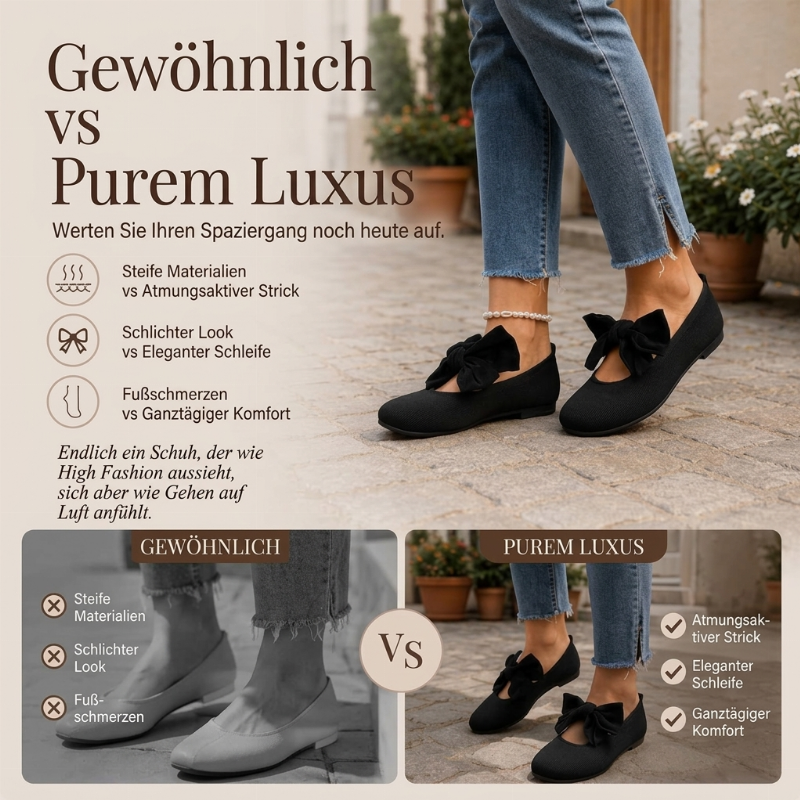 🔥Beliebtes Produkt ！✨Flache Strick-Ballerinas mit Schleife und eckiger Zehenpartie für Damen