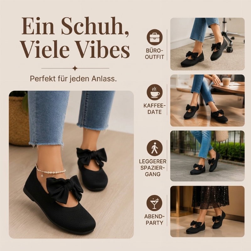 🔥Beliebtes Produkt ！✨Flache Strick-Ballerinas mit Schleife und eckiger Zehenpartie für Damen