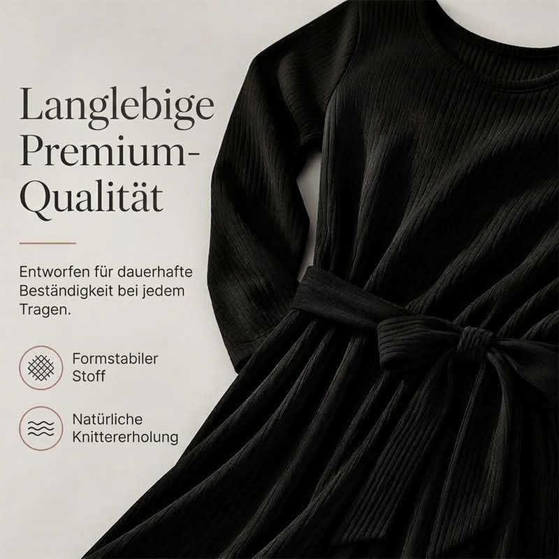 🔥Beliebtes Produkt ！✨Geripptes A-Linie-Midikleid für Damen mit Rundhalsausschnitt, 3/4-Ärmeln und Taschen