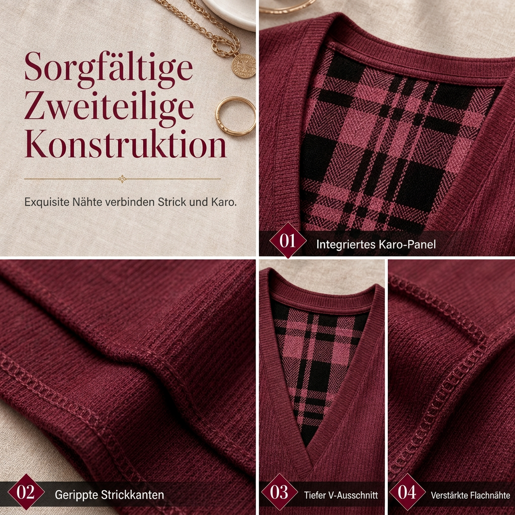 🔥Beliebtes Produkt ！✨Kariertes Strickoberteil für Damen im Layering-Look