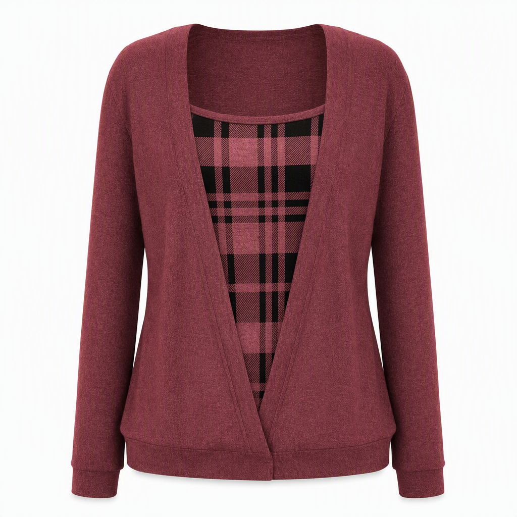 🔥Beliebtes Produkt ！✨Kariertes Strickoberteil für Damen im Layering-Look