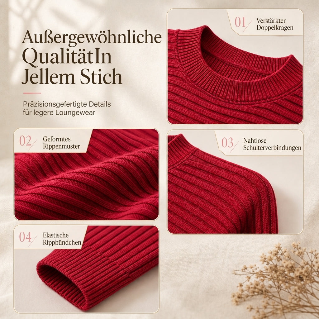 🔥Beliebtes Produkt ！✨Lässiger Strickpullover mit Rundhalsausschnitt, lockerer Passform, Fledermaus-Langärmeln und einfarbigem Design
