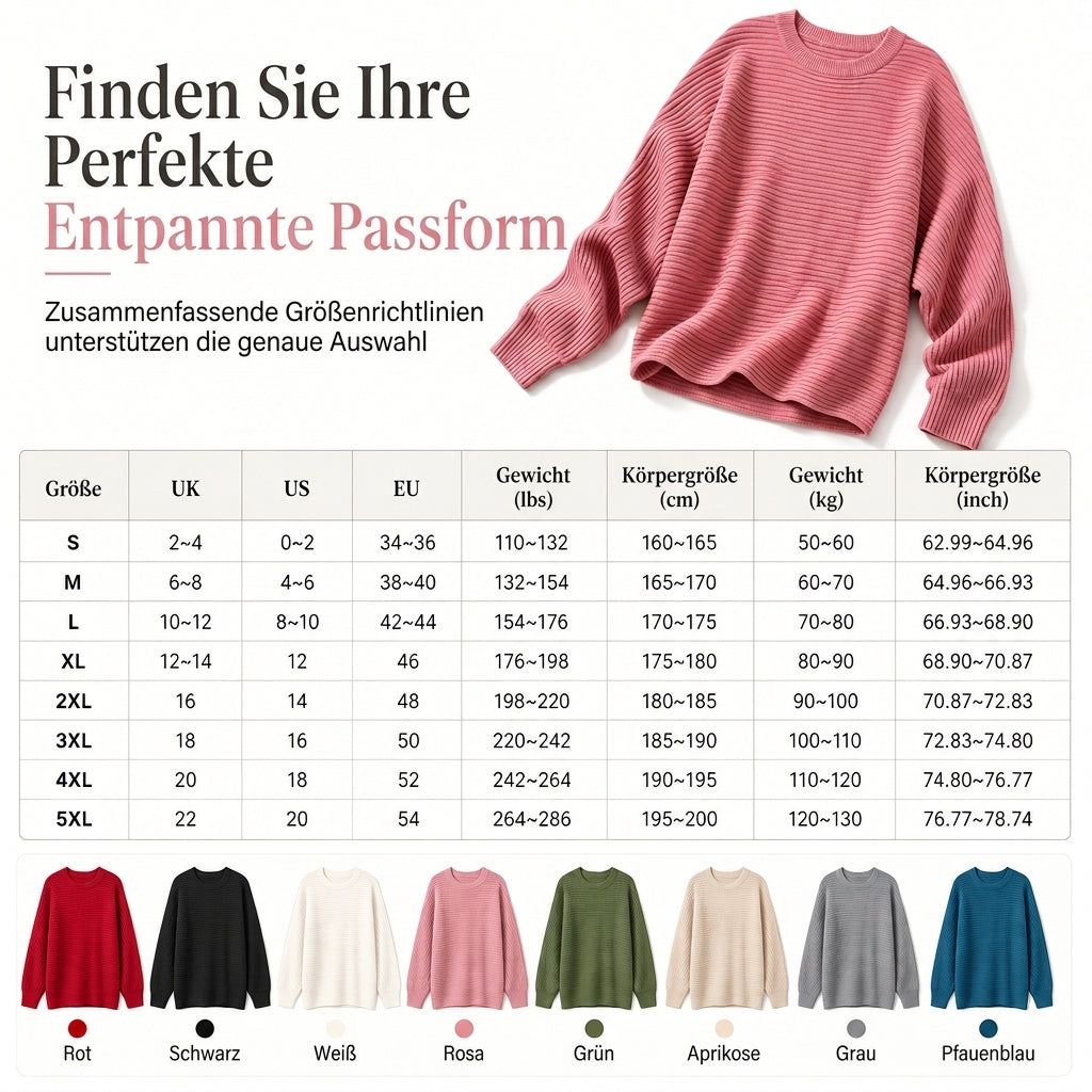 🔥Beliebtes Produkt ！✨Lässiger Strickpullover mit Rundhalsausschnitt, lockerer Passform, Fledermaus-Langärmeln und einfarbigem Design