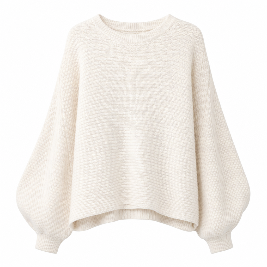 🔥Beliebtes Produkt ！✨Lässiger Strickpullover mit Rundhalsausschnitt, lockerer Passform, Fledermaus-Langärmeln und einfarbigem Design