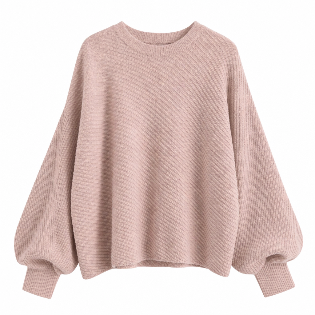 🔥Beliebtes Produkt ！✨Lässiger Strickpullover mit Rundhalsausschnitt, lockerer Passform, Fledermaus-Langärmeln und einfarbigem Design