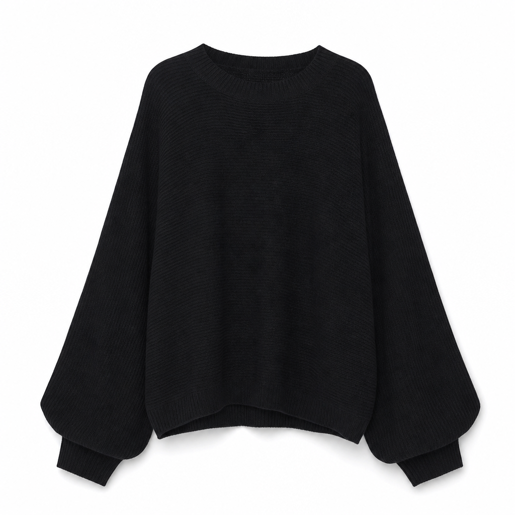 🔥Beliebtes Produkt ！✨Lässiger Strickpullover mit Rundhalsausschnitt, lockerer Passform, Fledermaus-Langärmeln und einfarbigem Design