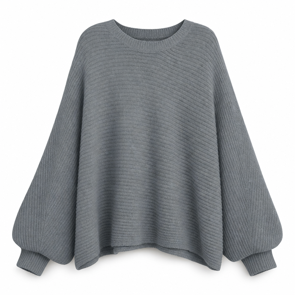 🔥Beliebtes Produkt ！✨Lässiger Strickpullover mit Rundhalsausschnitt, lockerer Passform, Fledermaus-Langärmeln und einfarbigem Design