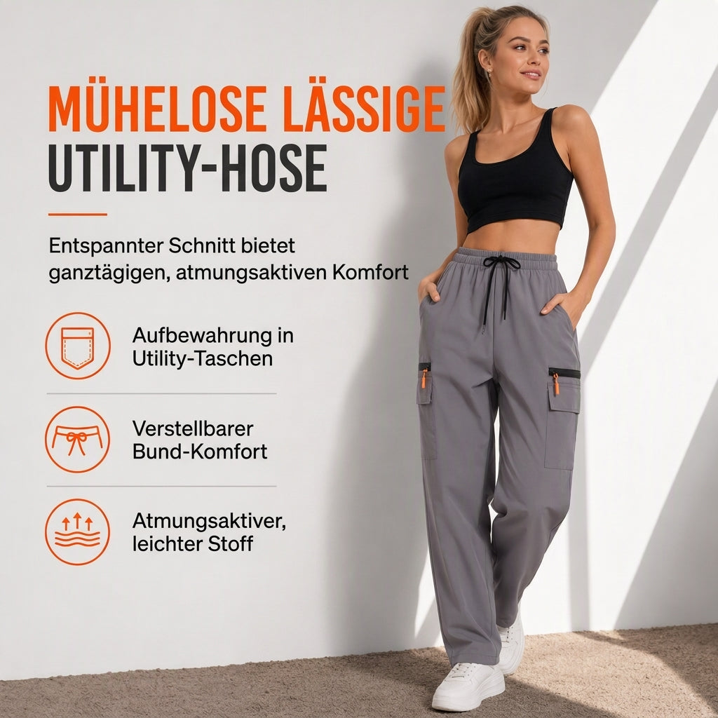 📢📢50%Rabatt!!!🎉✨Legere Damen-Cargo-Jogginghose, lockere Passform, schnell trocknend, atmungsaktiv, lange Hose mit Taschen