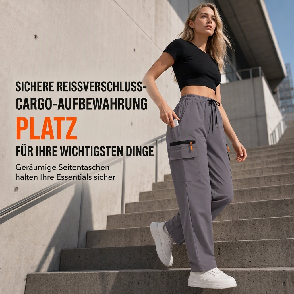 📢📢50%Rabatt!!!🎉✨Legere Damen-Cargo-Jogginghose, lockere Passform, schnell trocknend, atmungsaktiv, lange Hose mit Taschen