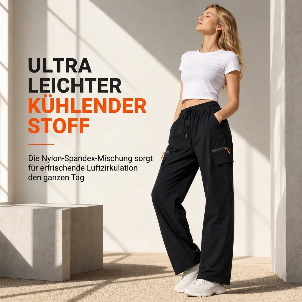 📢📢50%Rabatt!!!🎉✨Legere Damen-Cargo-Jogginghose, lockere Passform, schnell trocknend, atmungsaktiv, lange Hose mit Taschen