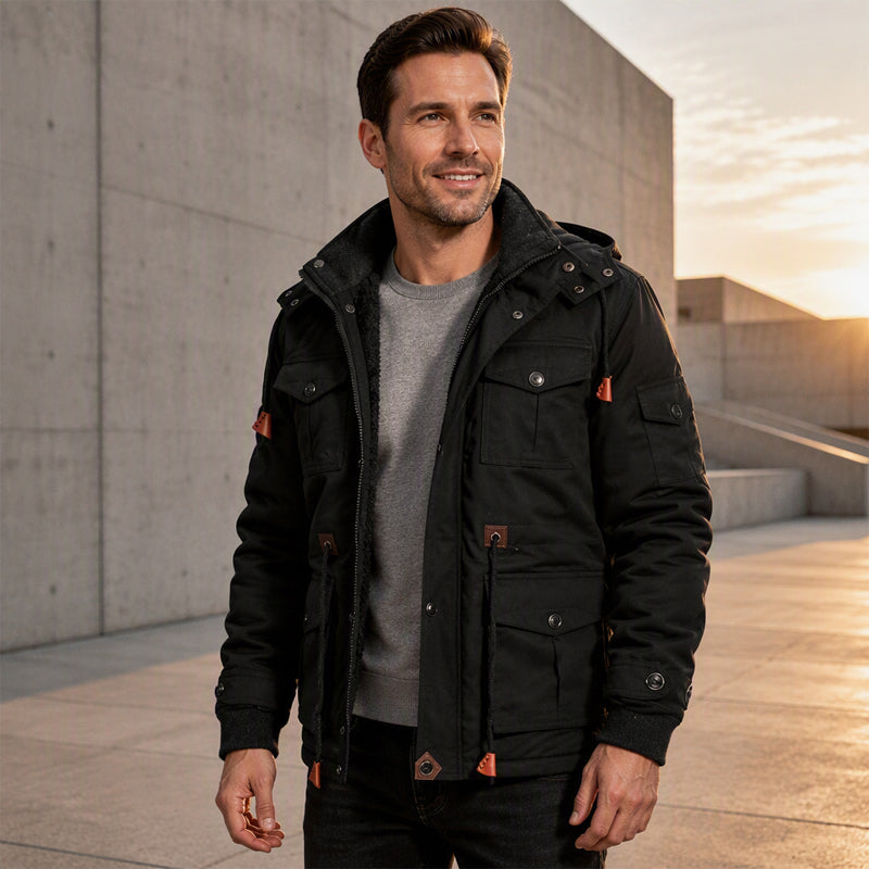 🎯 50% Rabatt + Gratis Versand! 🚚 Wärmende Winterjacke für Herren mit abnehmbarer Kapuze