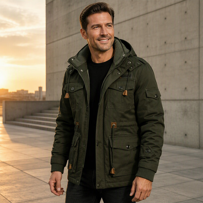 🎯 50% Rabatt + Gratis Versand! 🚚 Wärmende Winterjacke für Herren mit abnehmbarer Kapuze