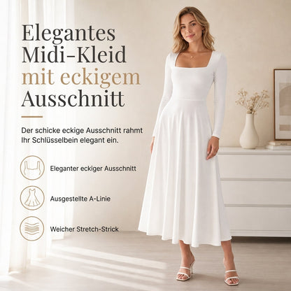 📢📢50%Rabatt!!!🎉✨Langärmliges A-Linien-Kleid mit U-Boot-Ausschnitt für Damen