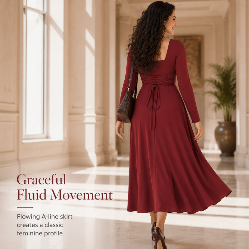 📢📢50%Rabatt!!!🎉✨Langärmliges A-Linien-Kleid mit U-Boot-Ausschnitt für Damen
