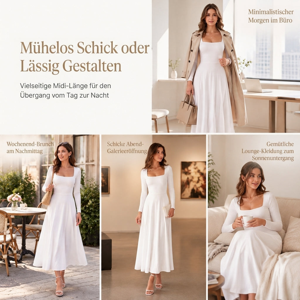 📢📢50%Rabatt!!!🎉✨Langärmliges A-Linien-Kleid mit U-Boot-Ausschnitt für Damen