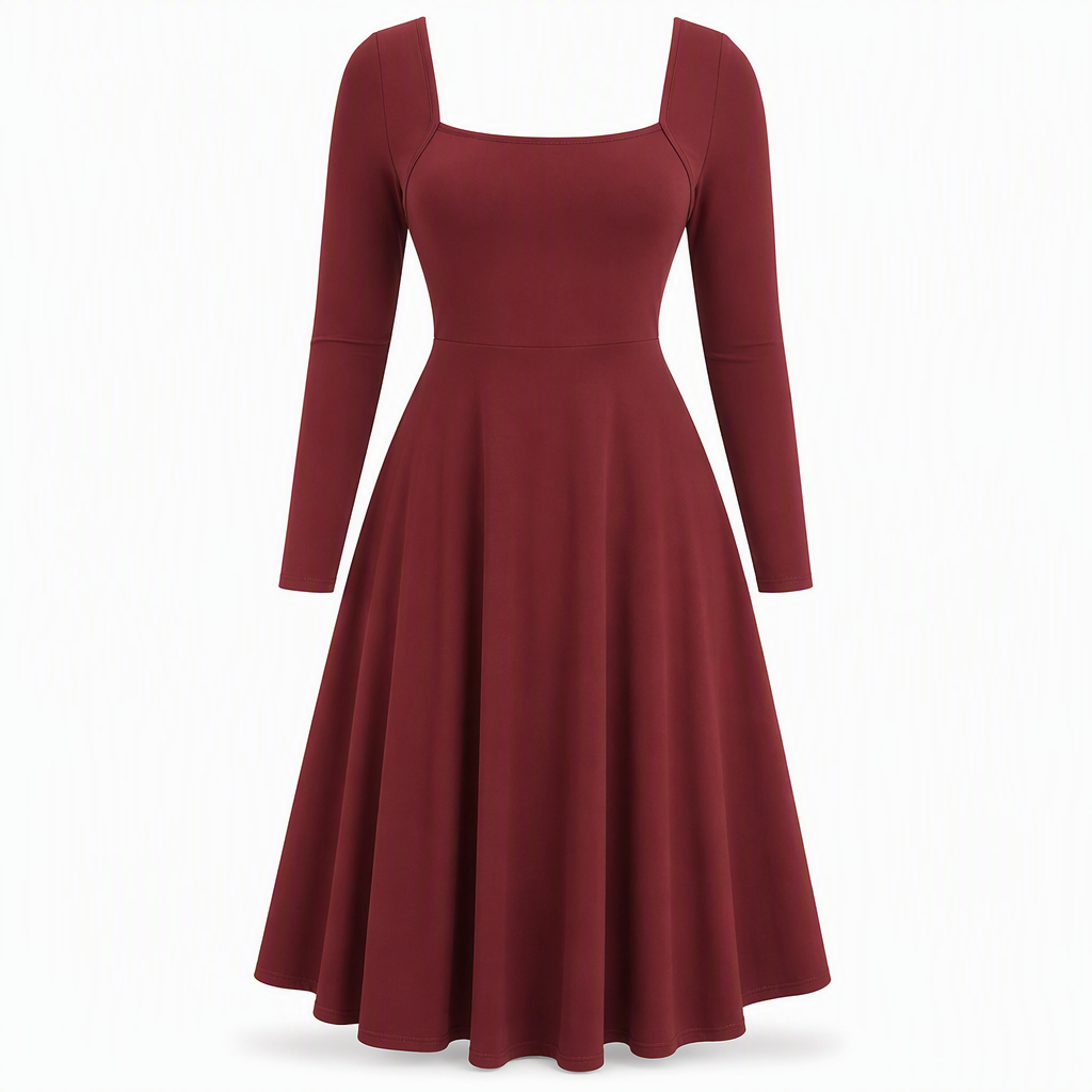 📢📢50%Rabatt!!!🎉✨Langärmliges A-Linien-Kleid mit U-Boot-Ausschnitt für Damen