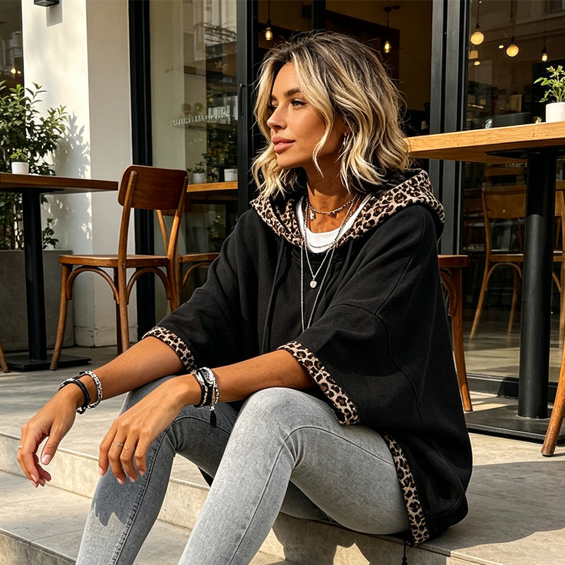 📢📢50%Rabatt!!!🎉✨Damen-Hoodie mit Leopardenmuster-Besatz