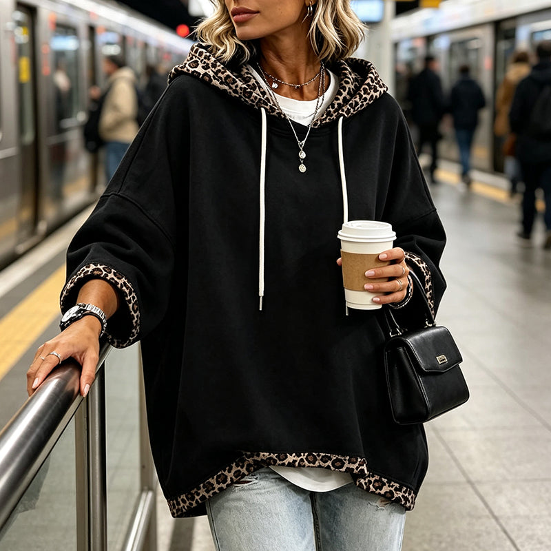 📢📢50%Rabatt!!!🎉✨Damen-Hoodie mit Leopardenmuster-Besatz