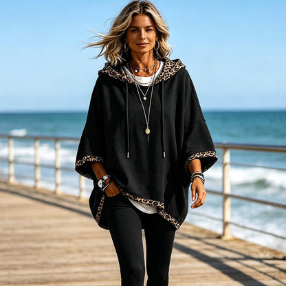 📢📢50%Rabatt!!!🎉✨Damen-Hoodie mit Leopardenmuster-Besatz