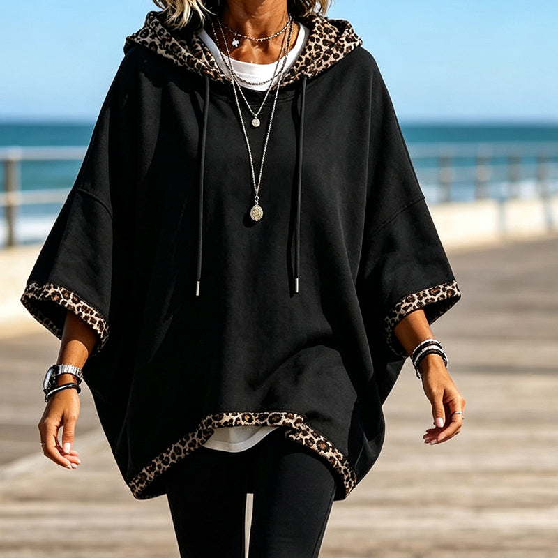 📢📢50%Rabatt!!!🎉✨Damen-Hoodie mit Leopardenmuster-Besatz