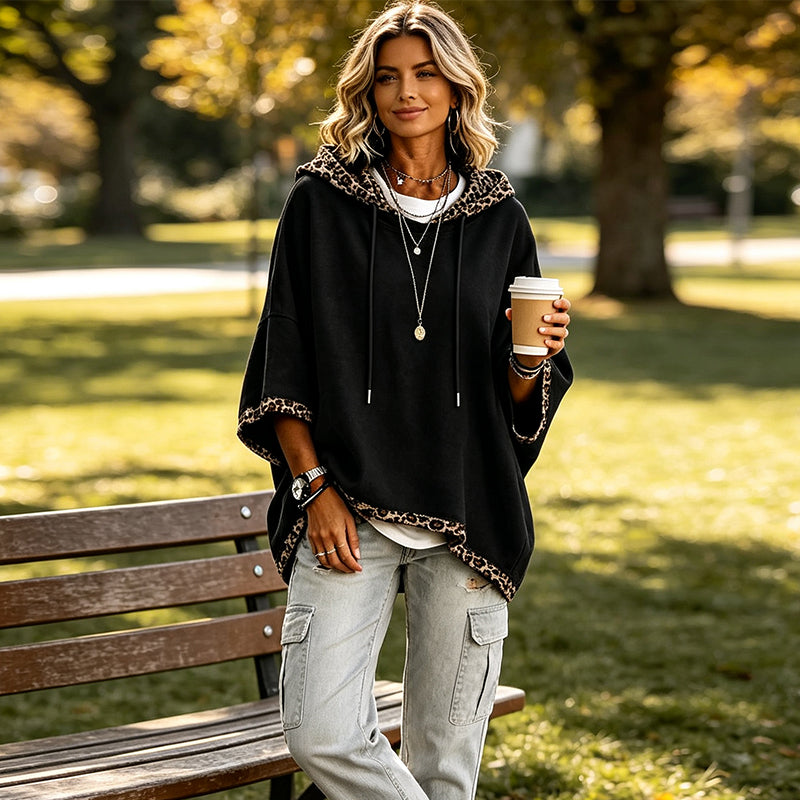 📢📢50%Rabatt!!!🎉✨Damen-Hoodie mit Leopardenmuster-Besatz