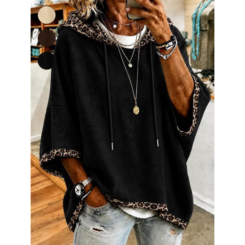 📢📢50%Rabatt!!!🎉✨Damen-Hoodie mit Leopardenmuster-Besatz
