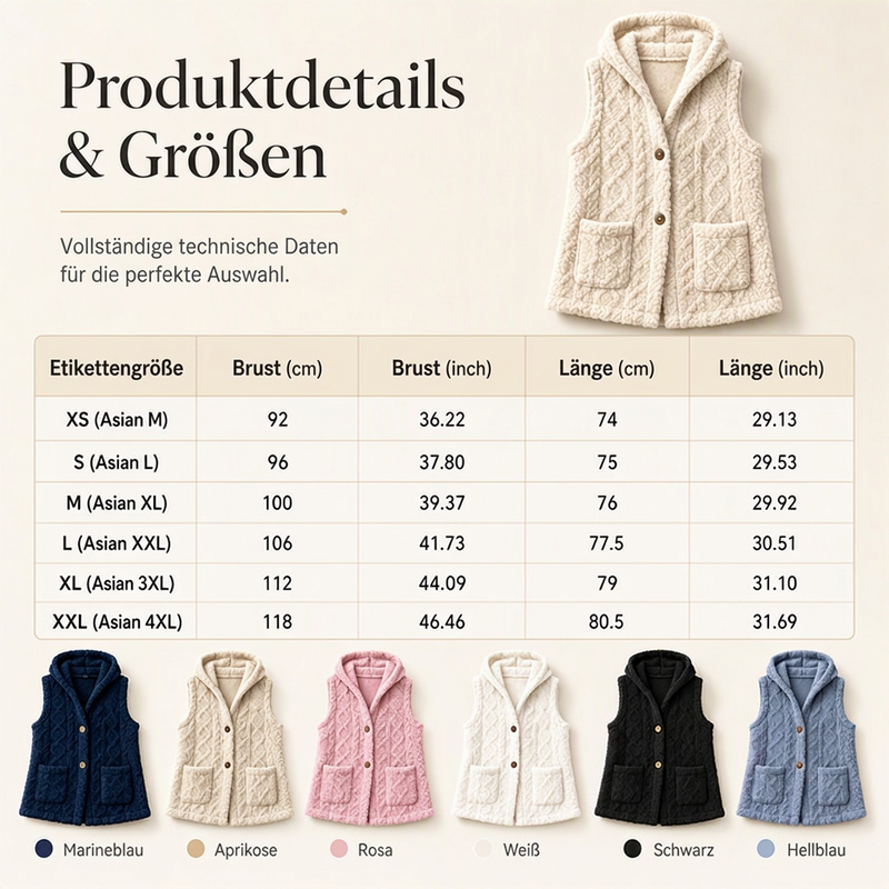 🔥Beliebtes Produkt ！✨Gemütliche, warme Kapuzenweste für Damen