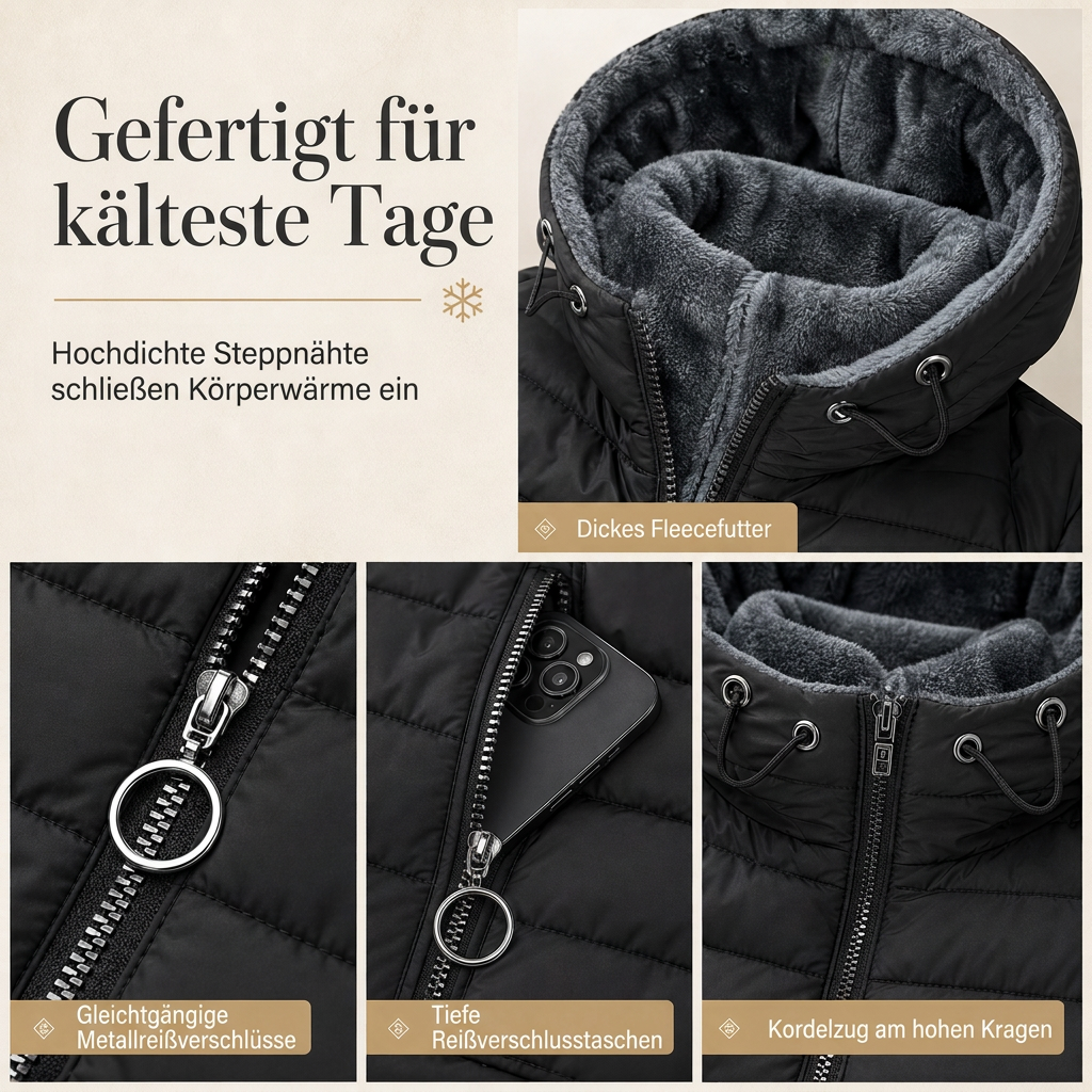 📢📢50%Rabatt!!!🎉✨Mittellanger Damenmantel mit Fleecefutter und Kapuze