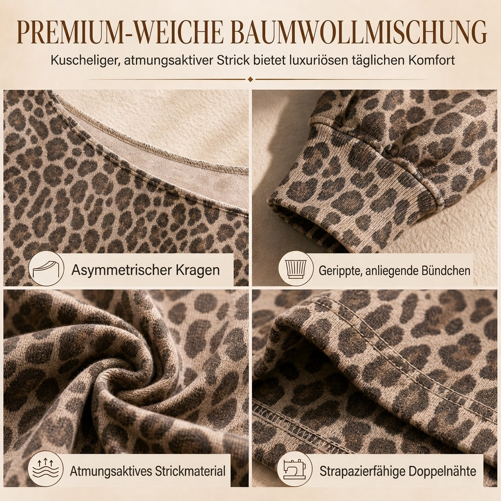 📢📢50%Rabatt!!!🎉✨Lässiges schulterfreies Sweatshirt mit Leopardenmuster, lockerer langärmeliger Baumwollmisch-Pullover